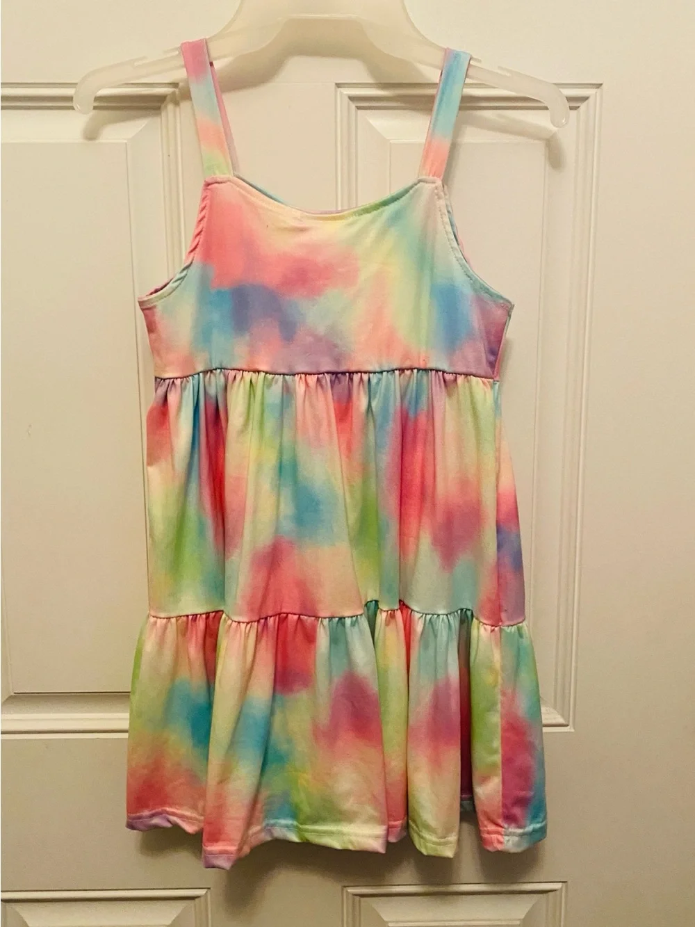 Girls' Pastel Rainbow Tie-Dye Tiered Sundress - Casual Summer Dress